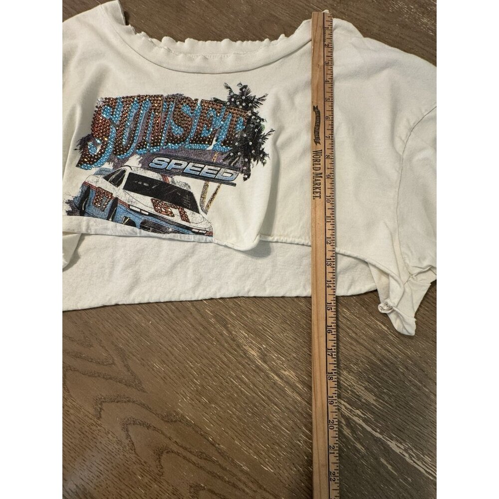 Vintage Souls LA Ivory Speedway Crop Top Large Cotton Moto Rock Streetwear Y2k - Picture 6 of 9
